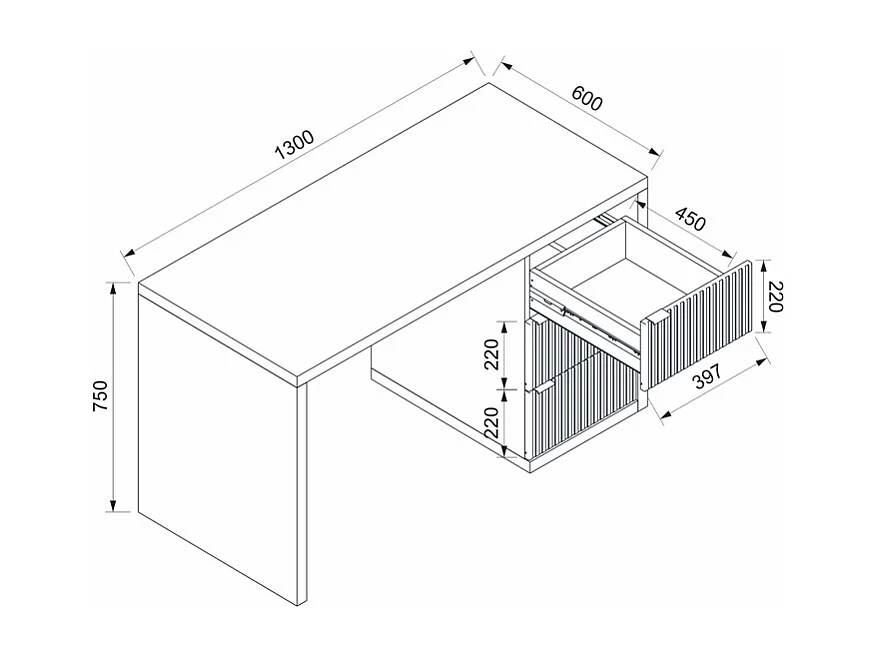 Bureau avec 3 tiroirs - Blanc - MABELI