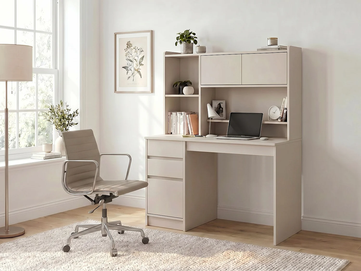 Bureau avec rangements - Beige - OLADIA