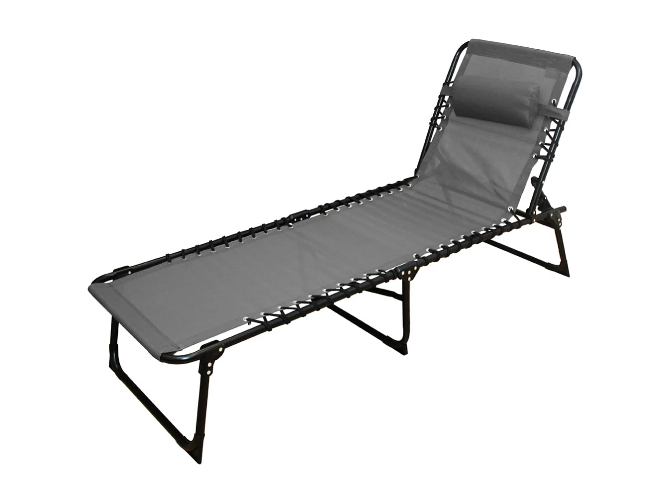 Transat Chaise longue pliante Bain de soleil coloris Gris foncé avec coussin - Longueur 188 x Profondeur 55 x Hauteur 30 cm