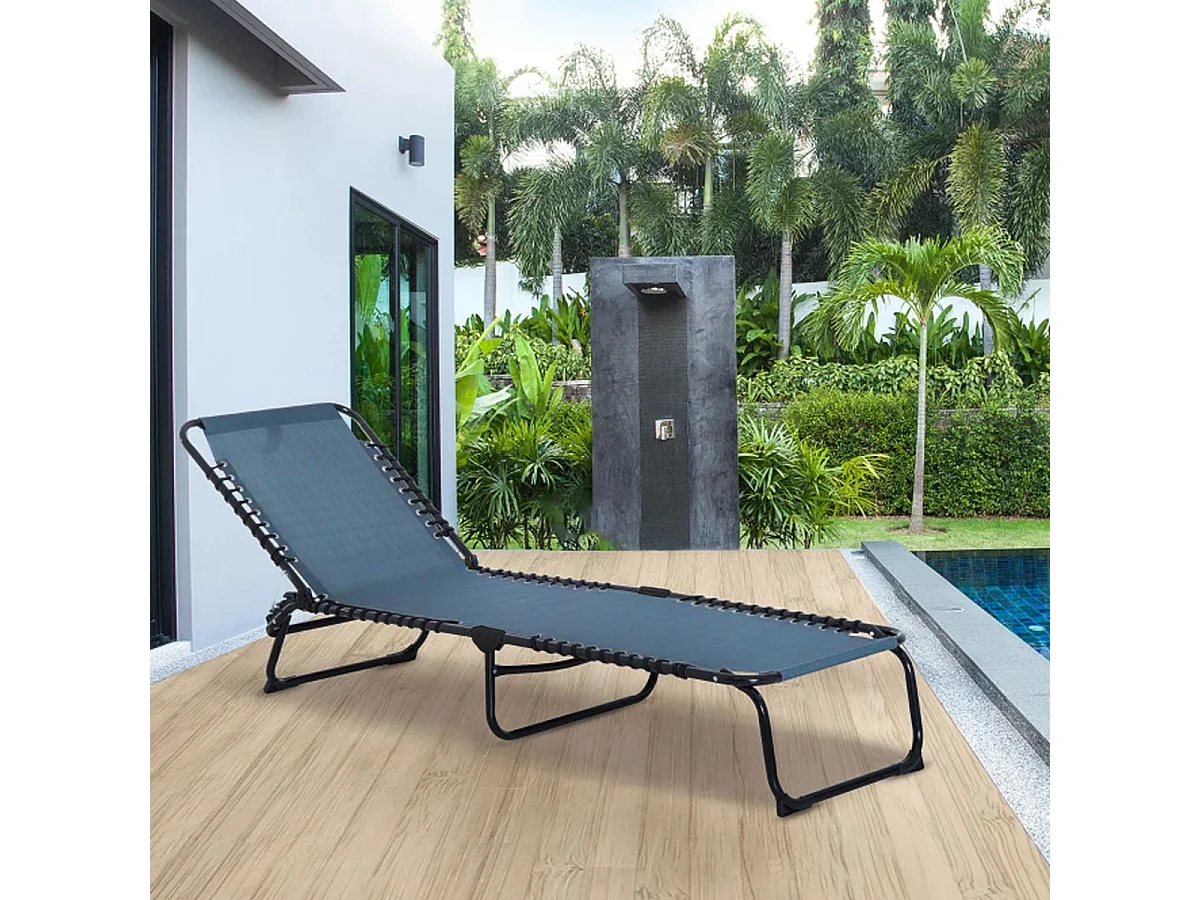 Transat Chaise longue pliante Bain de soleil coloris Bleu avec coussin - Longueur 188 x Profondeur 55 x Hauteur 30 cm