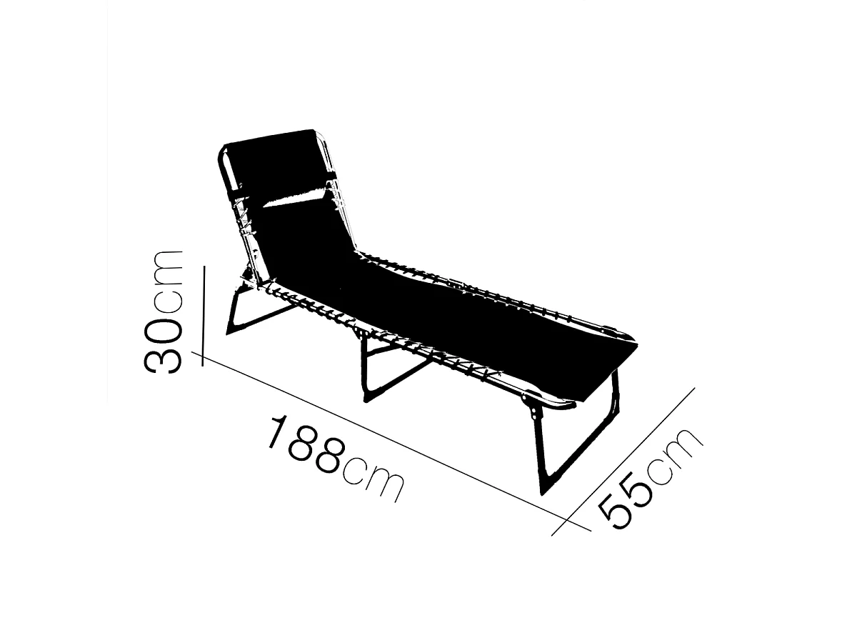 Lot de 2 Transat Chaise longue pliante Bain de soleil coloris Gris foncé avec coussin - Longueur 188 x Profondeur 55 x Hauteur 30 cm