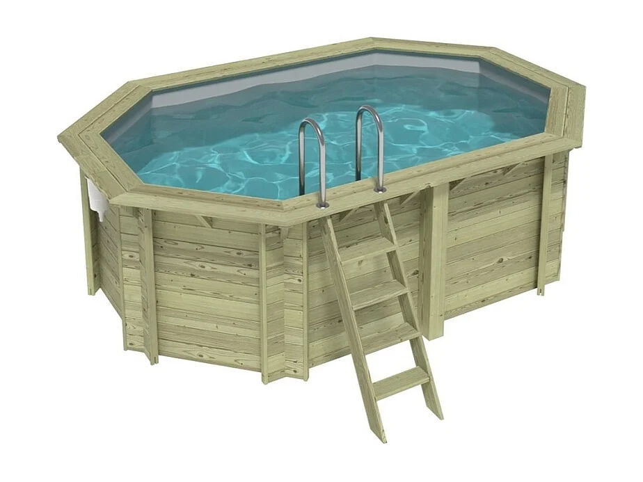 Piscina in legno NEMO 4.3 x 3 - H.1.31 m, grigio, con supporti fissati al calcestruzzo - BAS7303OSPL2 - ALTANKA