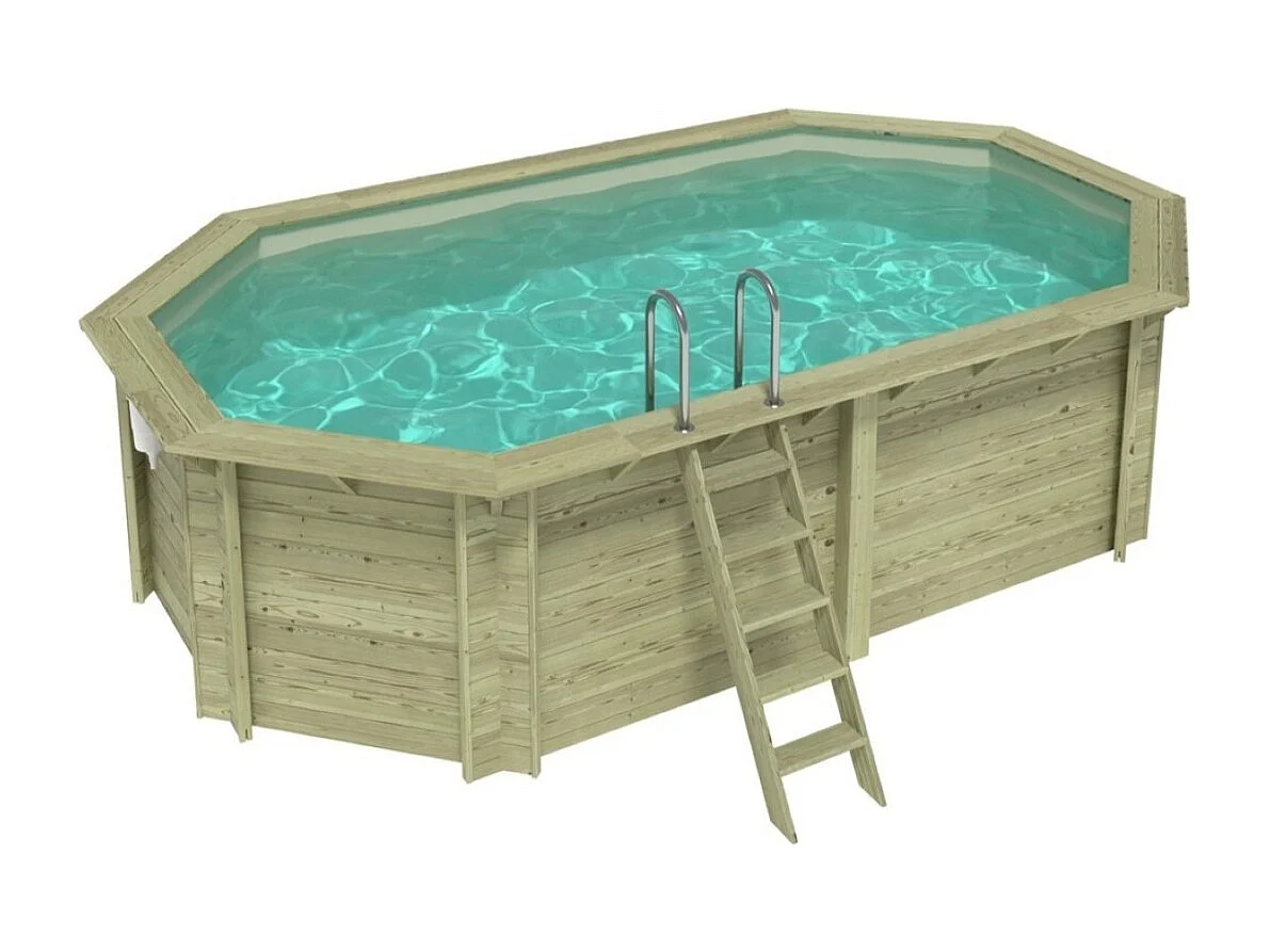 Piscina in legno NEMO 5.79 x 3.49 - H.1.45 m, sabbia, con supporti fissati al calcestruzzo - BAS7304OSPL3 - ALTANKA