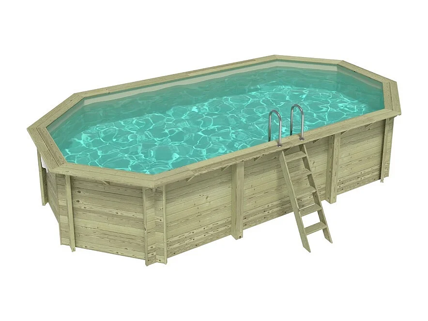 Piscina in legno NEMO 7.3 x 3.97 - H.1.45 m, sabbia, con supporti fissati al calcestruzzo - BAS7305OSPL3 - ALTANKA
