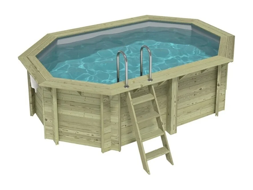 Piscina in legno NEMO 4.3 x 3 - H.1.18 m, grigio, con supporti fissati al calcestruzzo - BAS7302OSPL2 - ALTANKA