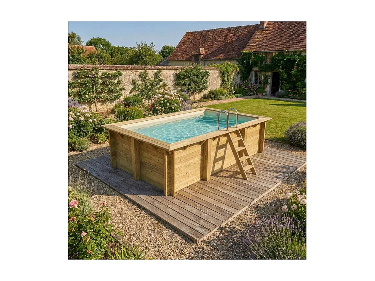 Piscina in legno AQUA 4.65 x 2.85 - H.1.24 m, sabbia, con supporti fissati al calcestruzzo - BAS7306OSPL3 - ALTANKA