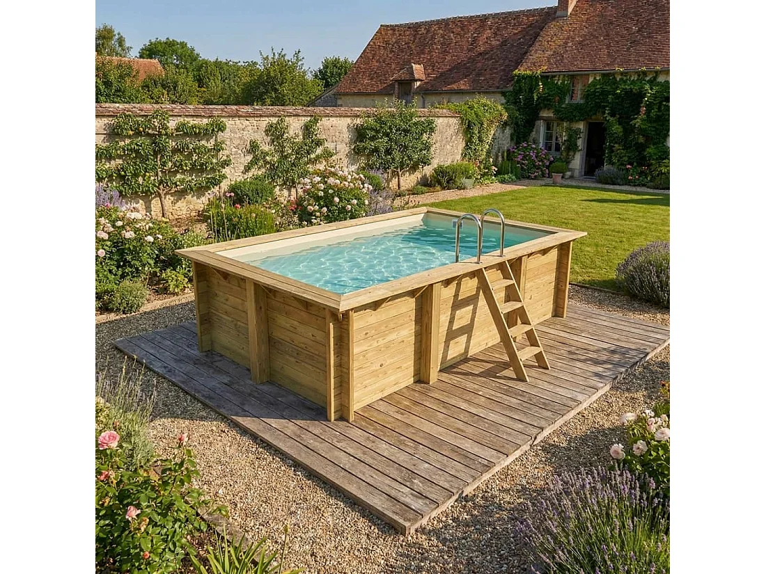 Piscina in legno AQUA 4.65 x 2.85 - H.1.24 m, sabbia, con supporti fissati al calcestruzzo - BAS7306OSPL3 - ALTANKA