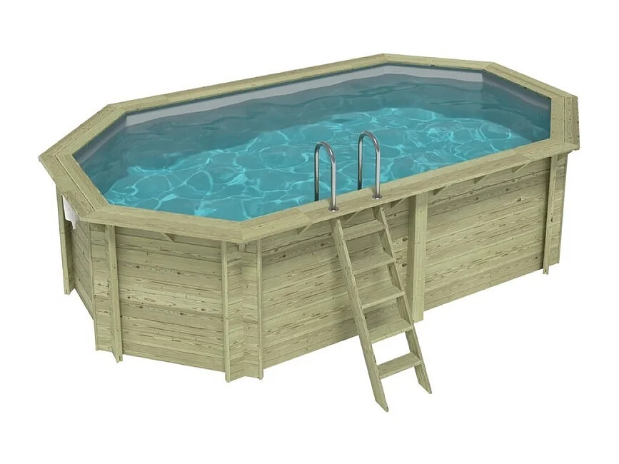 Piscina in legno NEMO 5.79 x 3.49 - H.1.45 m, grigio, con supporti fissati al calcestruzzo - BAS7304OSPL2 - ALTANKA