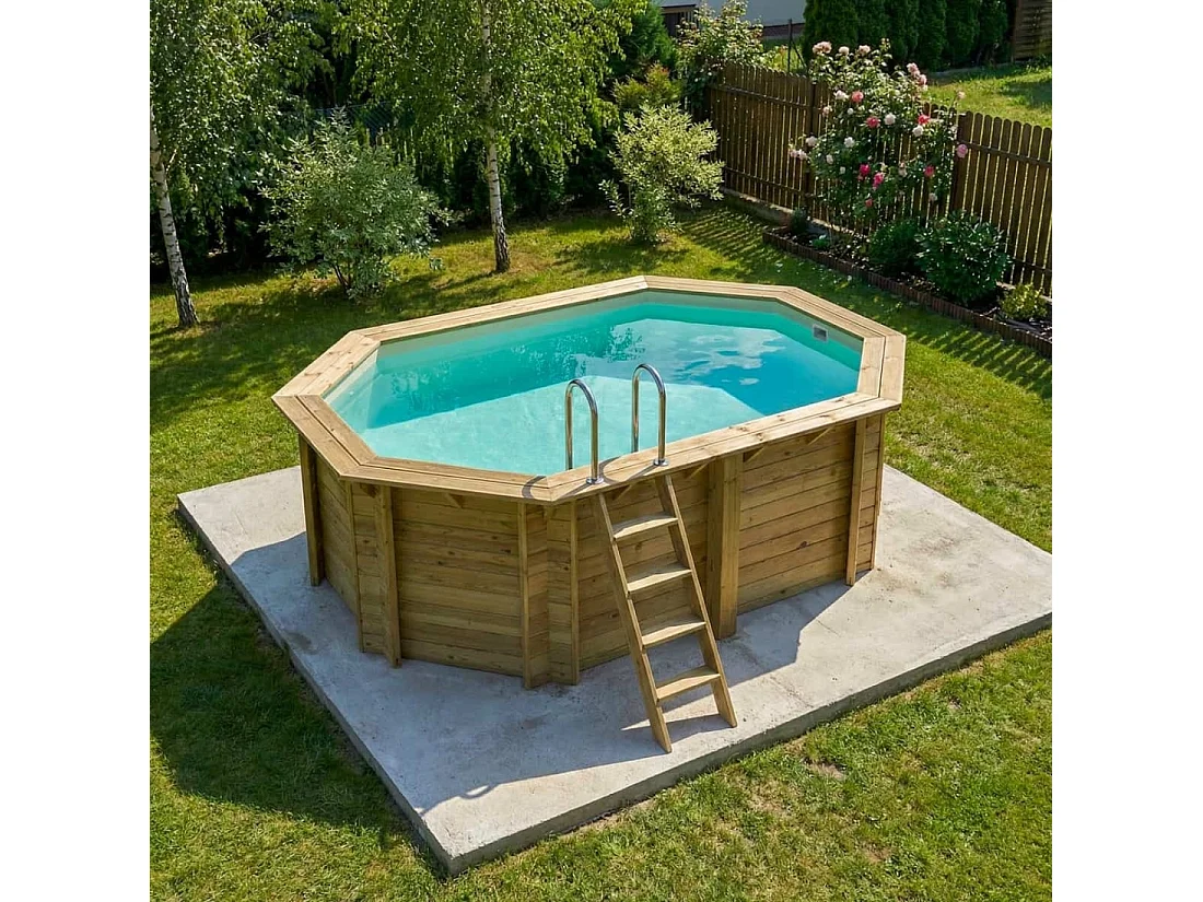 Piscina in legno NEMO 4.3 x 3 - H.1.31 m, sabbia, con supporti fissati al calcestruzzo - BAS7303OSPL3 - ALTANKA