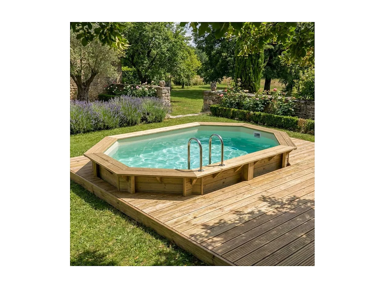Piscina in legno NEMO 4.3 x 3 - H.1.18 m, sabbia, con supporti fissati al calcestruzzo - BAS7302OSPL3 - ALTANKA