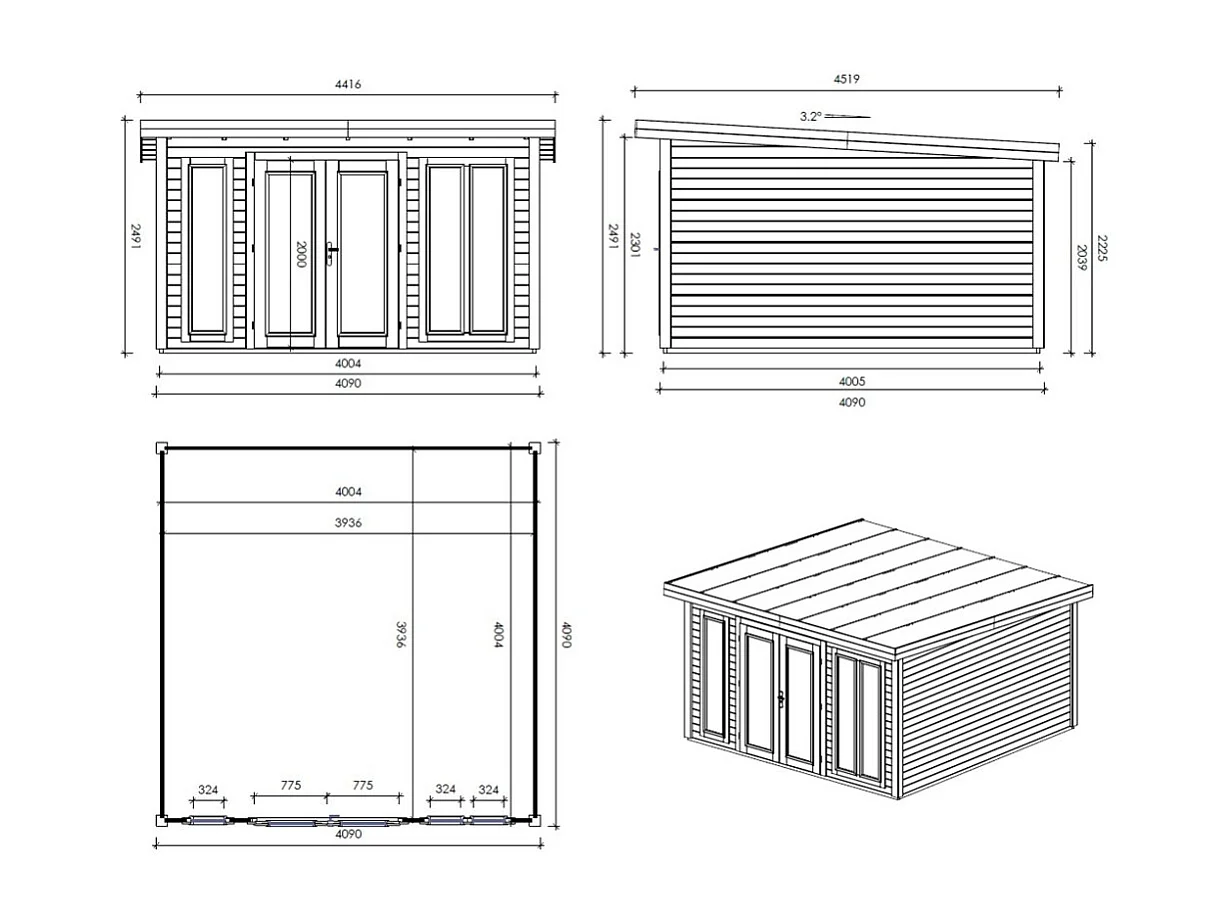 Casetta da giardino in legno Kira 4,04x4,09 m - 12 m2 - 34 mm - 000009 - ALTANKA