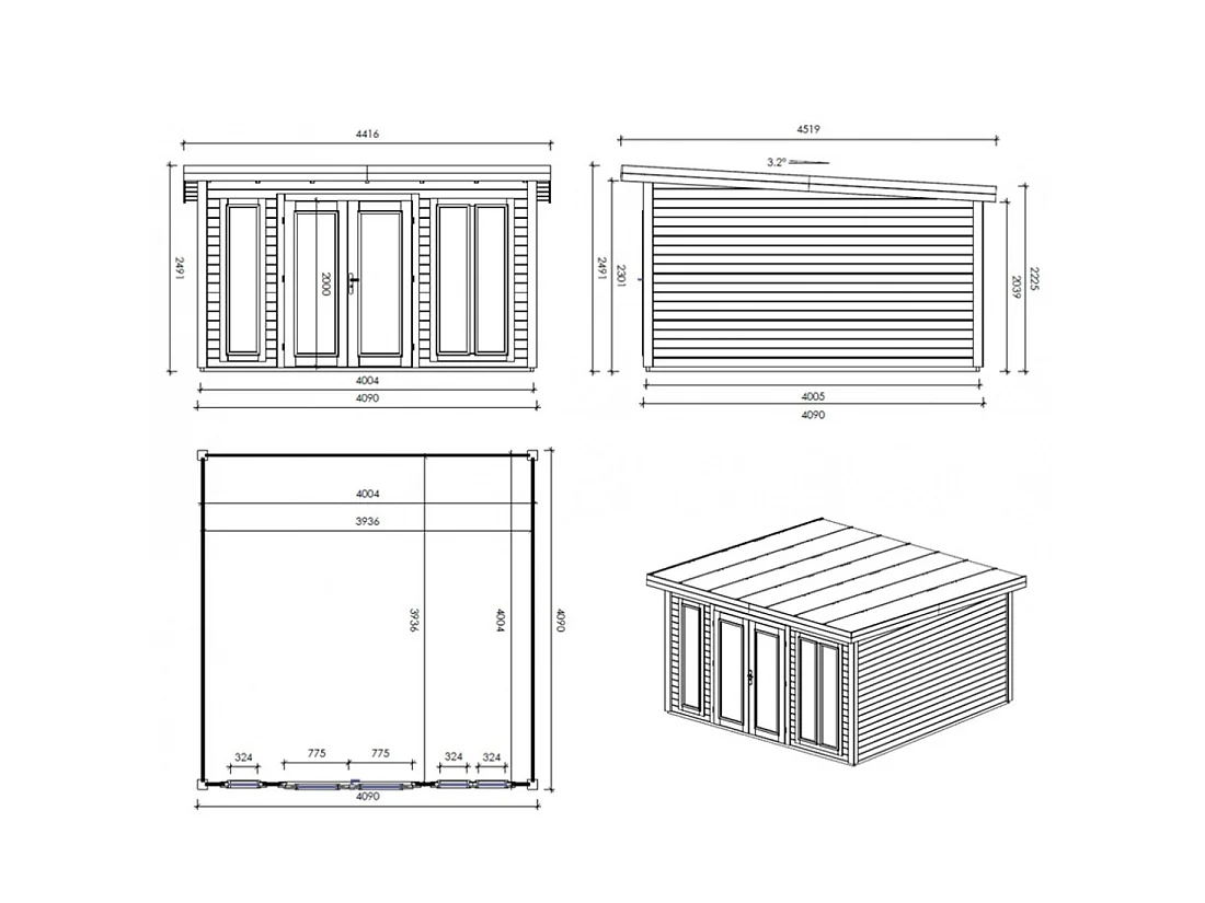 Casetta da giardino in legno Kira 4,04x4,09 m - 12 m2 - 34 mm - 000009 - ALTANKA