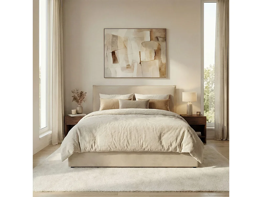 Cama - Lit coffre en tissu 180x200cm - Beige
