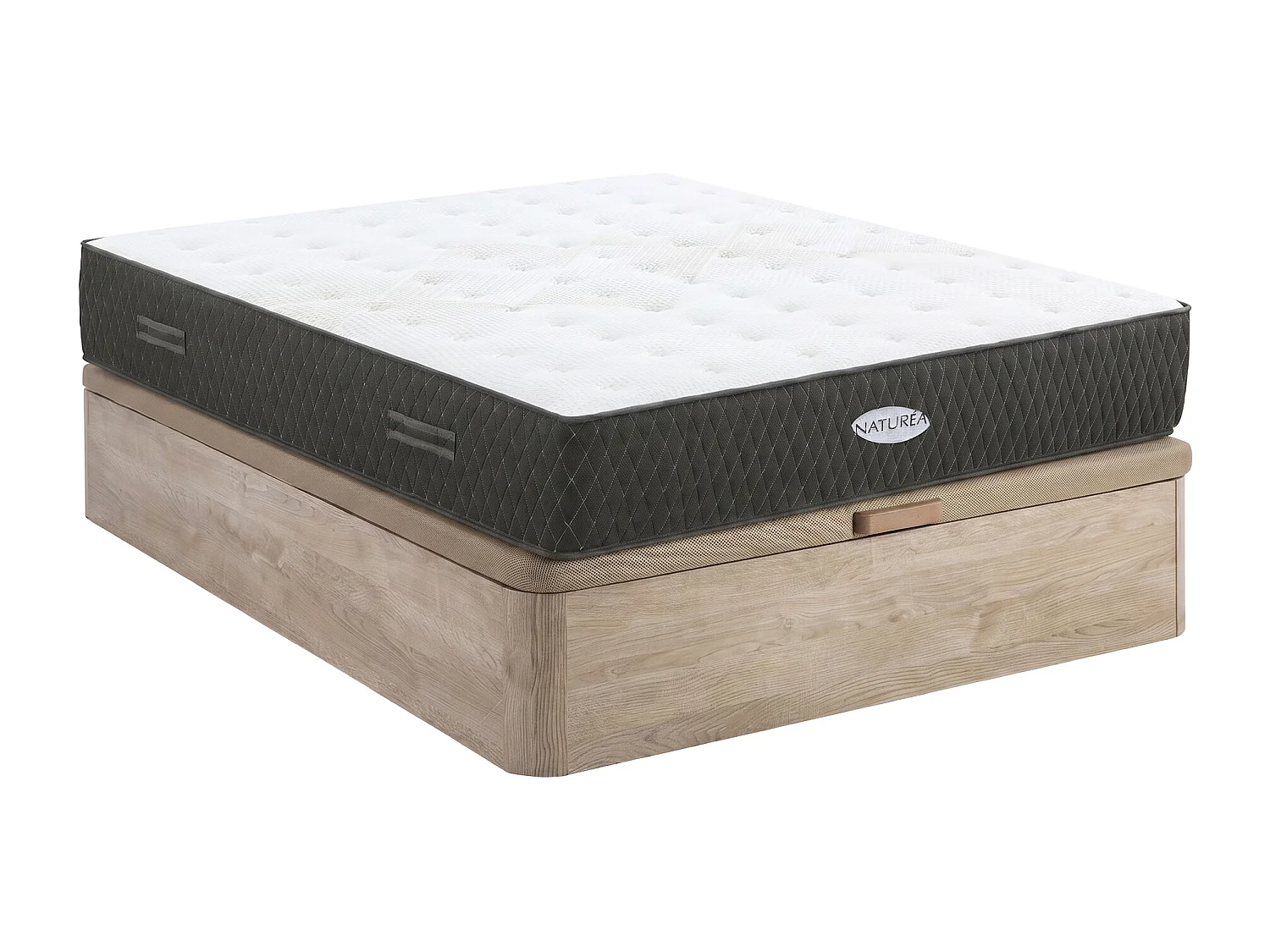 Ensemble 160 x 200 cm sommier coffre naturel clair + matelas ressorts ensachés et fibres de Kapok ép.31cm - SOREMA de NATUREA