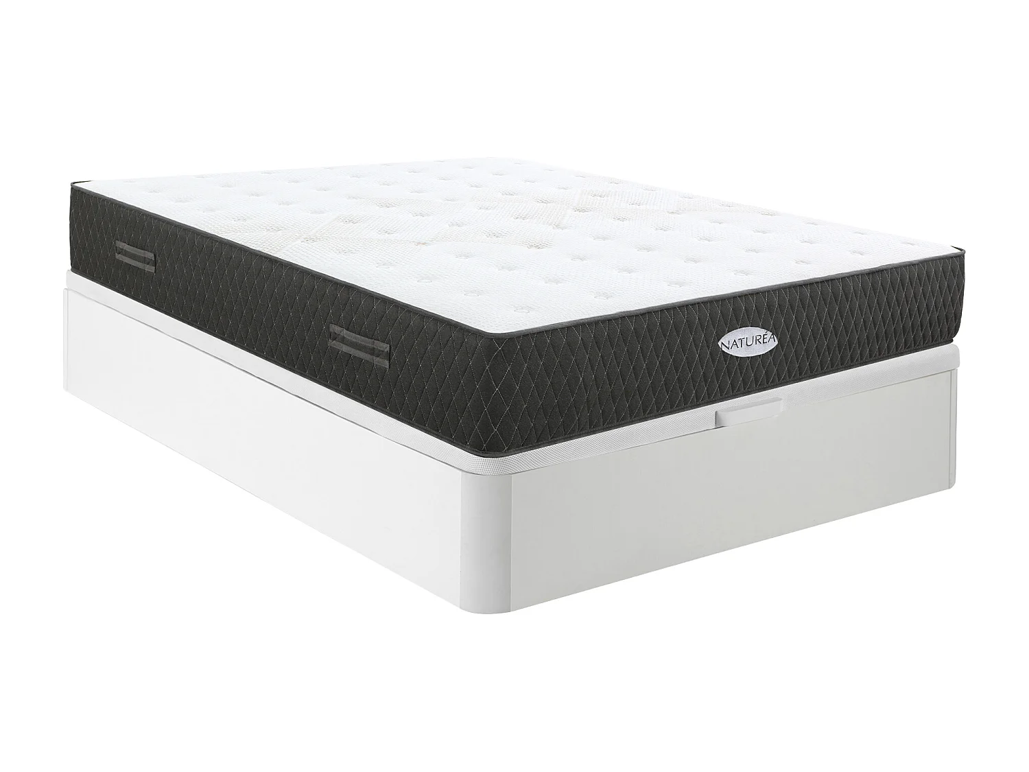 Ensemble 160 x 200 cm sommier coffre blanc + matelas ressorts ensachés et fibres de Kapok ép.31cm - SOREMA de NATUREA