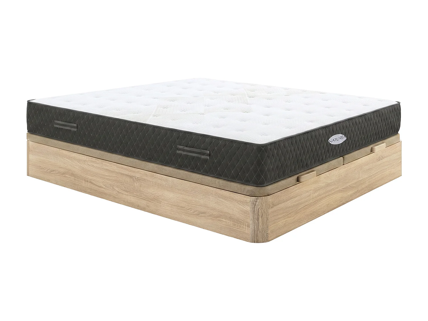 Ensemble 180 x 200 cm sommier coffre naturel clair + matelas ressorts ensachés et fibres de Kapok ép.31cm - SOREMA de NATUREA