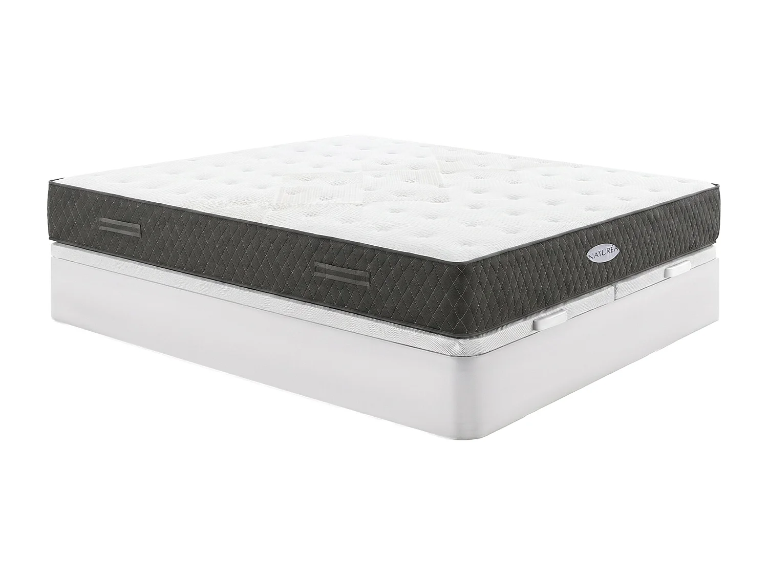 Ensemble 180 x 200 cm sommier coffre blanc + matelas ressorts ensachés et fibres de Kapok ép.31cm - SOREMA de NATUREA