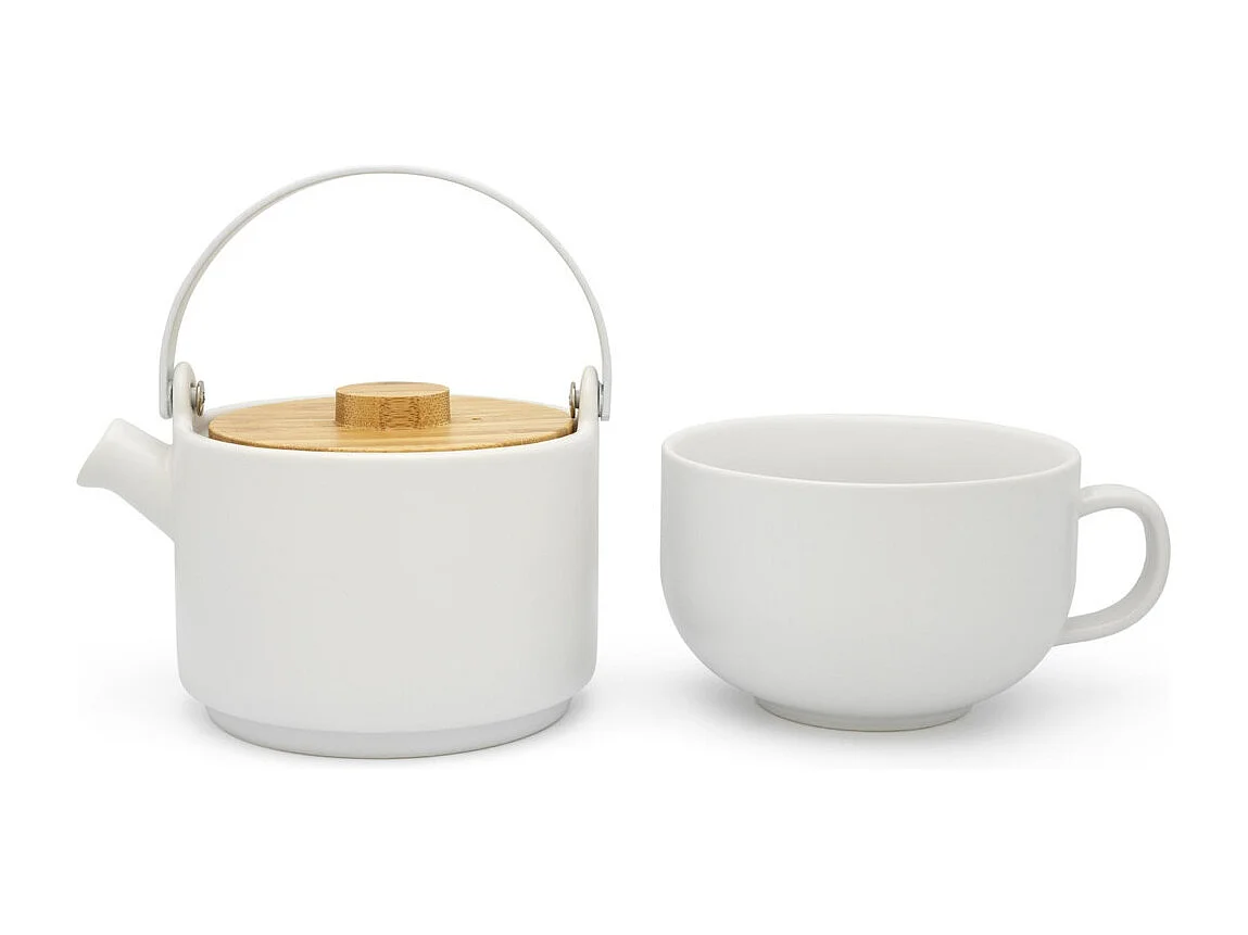 Umea Blanc - Théière individuelle avec couvercle en bambou
