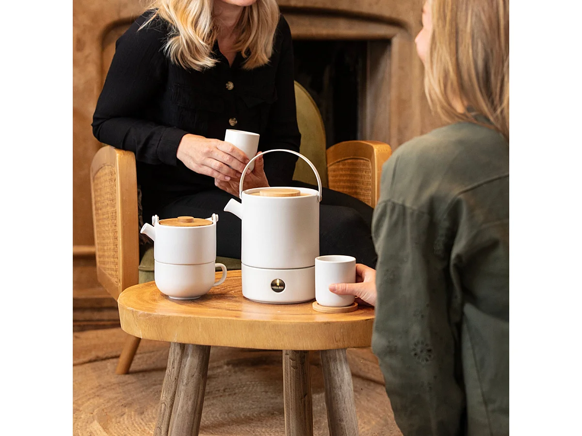 Umea Blanc - Théière individuelle avec couvercle en bambou