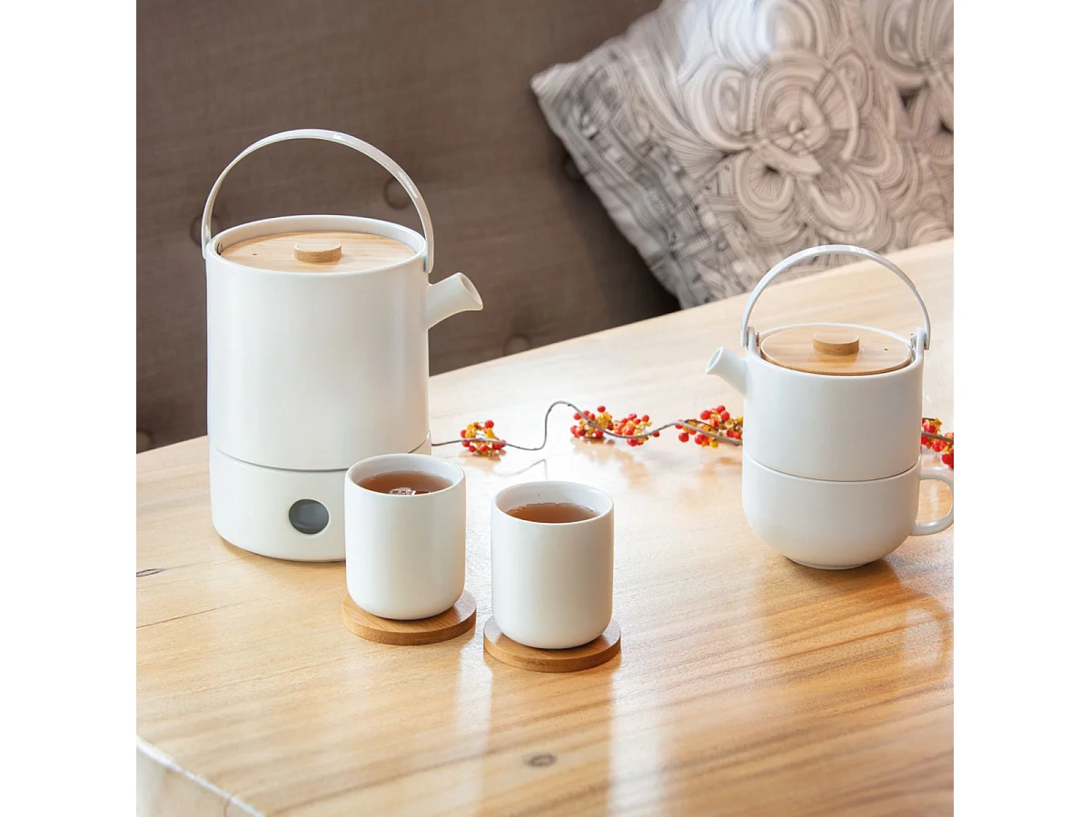 Umea Blanc - Théière individuelle avec couvercle en bambou