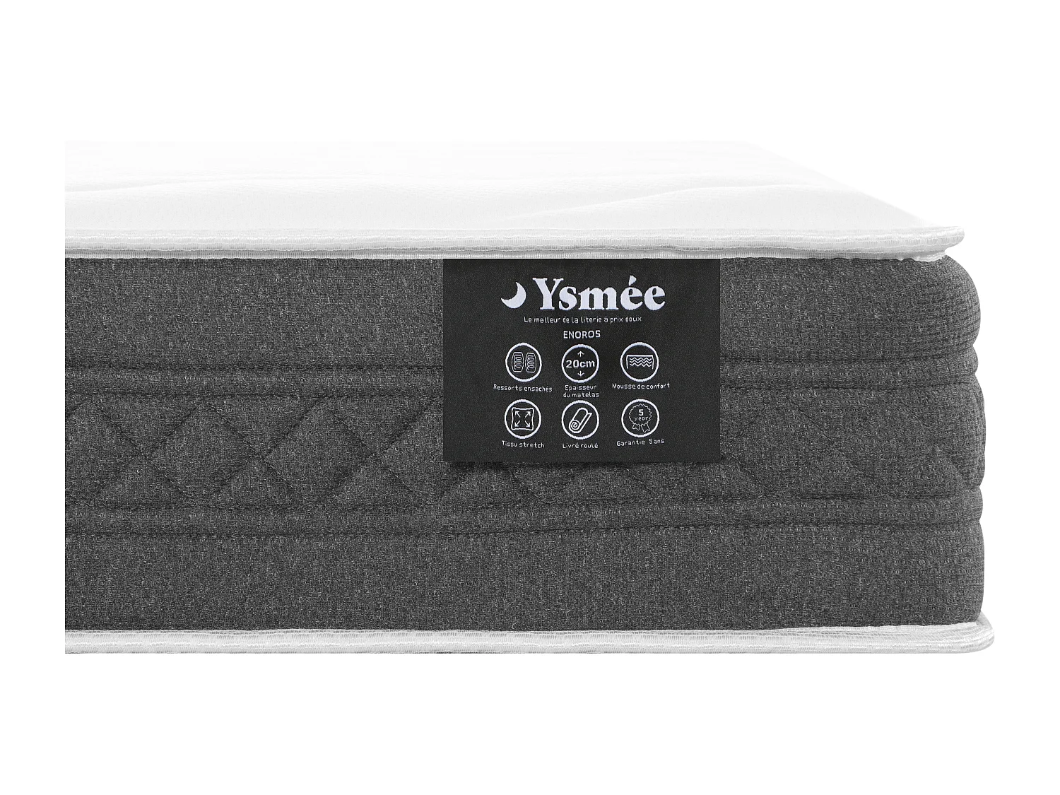Ensemble 90 x 190 cm sommier tapissier + matelas ressorts ensachés ép.20cm - ENOROS de YSMÉE