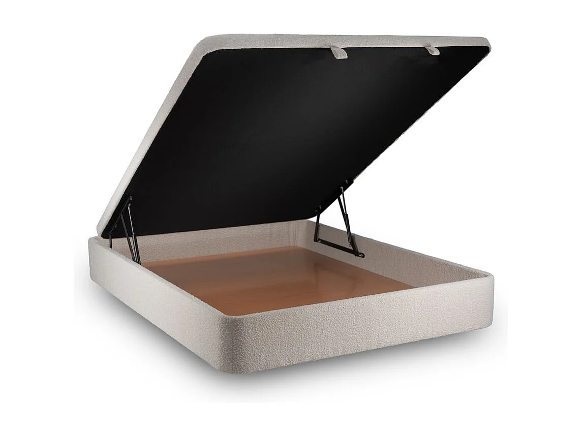 Lit coffre 200x200cm avec tête de lit tapissier Bouclette Beige - Hauteur totale : 39cm