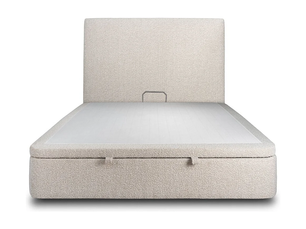 Lit coffre 180x200cm avec tête de lit tapissier Bouclette Beige - Hauteur totale : 39cm
