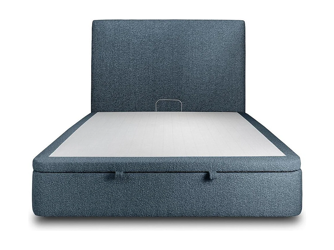 Lit coffre 140x200cm avec tête de lit tapissier Bouclette Bleu - Hauteur totale : 39cm