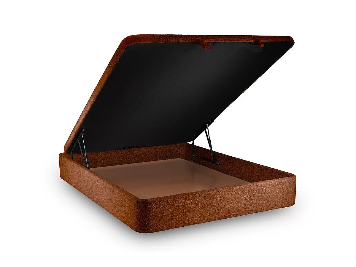 Lit coffre 180x200cm avec tête de lit tapissier Bouclette Terracotta - Hauteur totale : 39cm