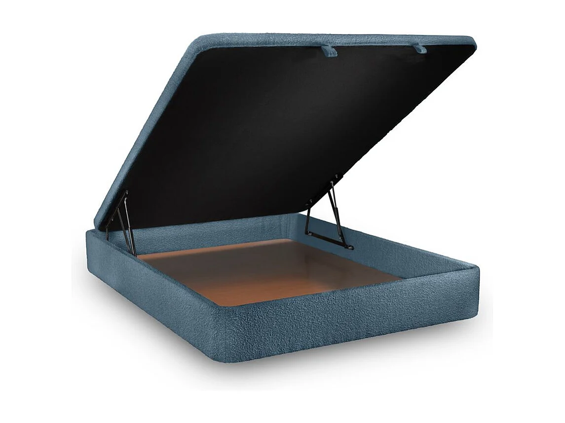 Lit coffre 140x190cm avec tête de lit tapissier Bouclette Bleu - Hauteur totale : 39cm