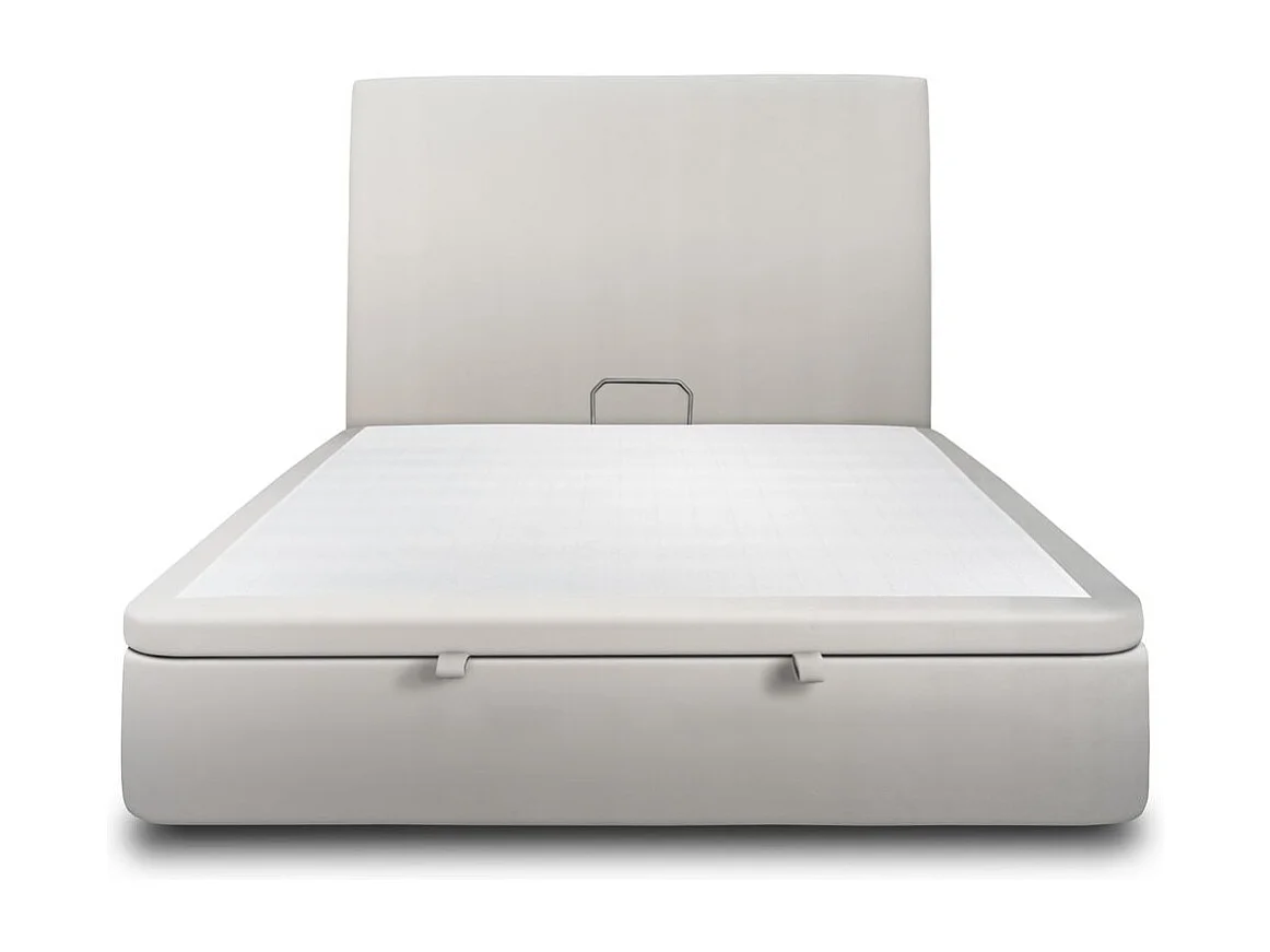 Lit coffre 140x190cm avec tête de lit tapissier Velours Gris clair - Hauteur totale : 39cm