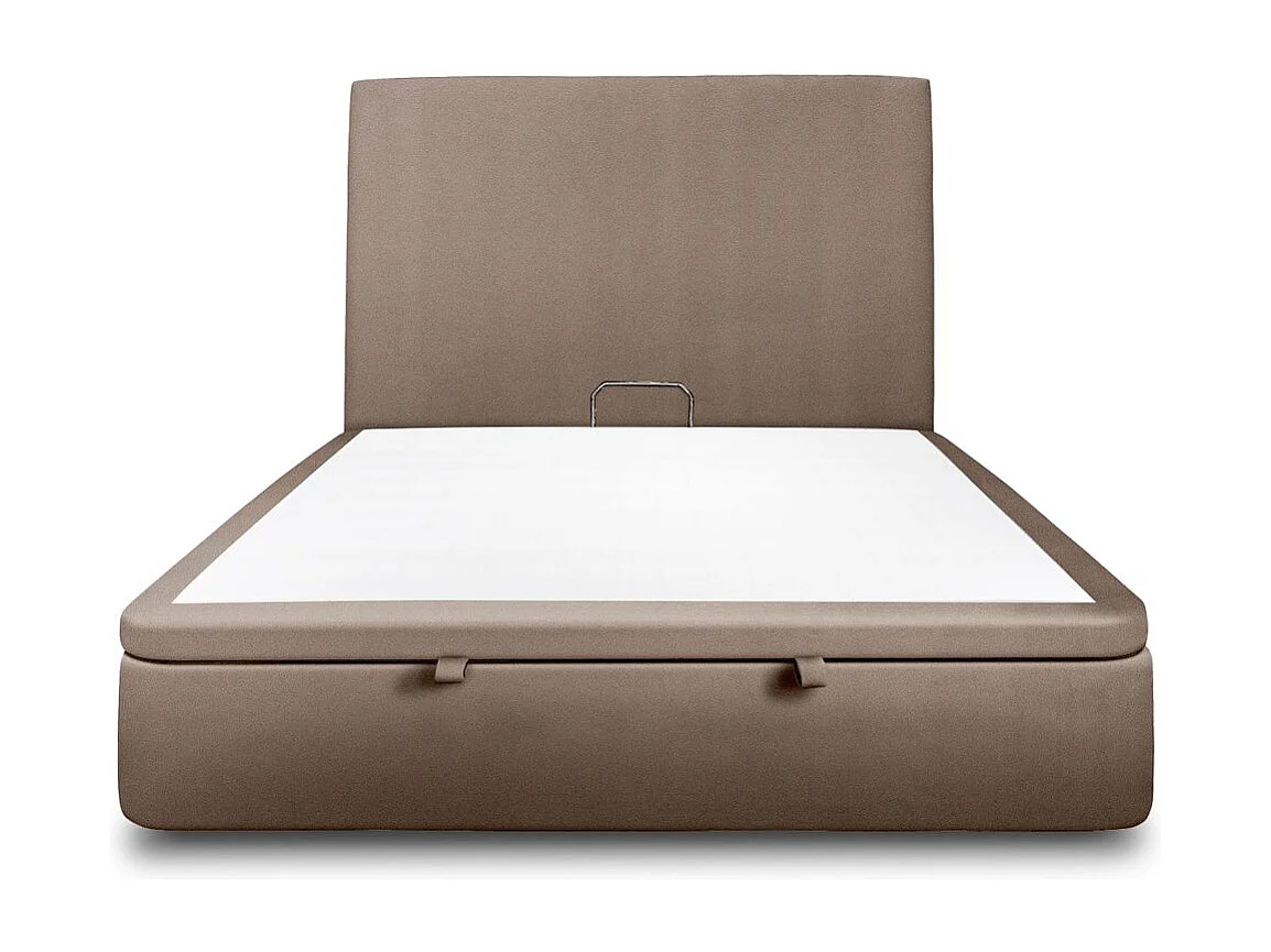 Lit coffre 140x190cm avec tête de lit tapissier Velours Taupe - Hauteur totale : 39cm
