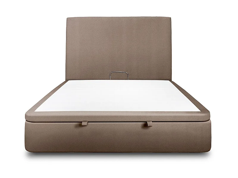 Lit coffre 140x190cm avec tête de lit tapissier Velours Taupe - Hauteur totale : 39cm