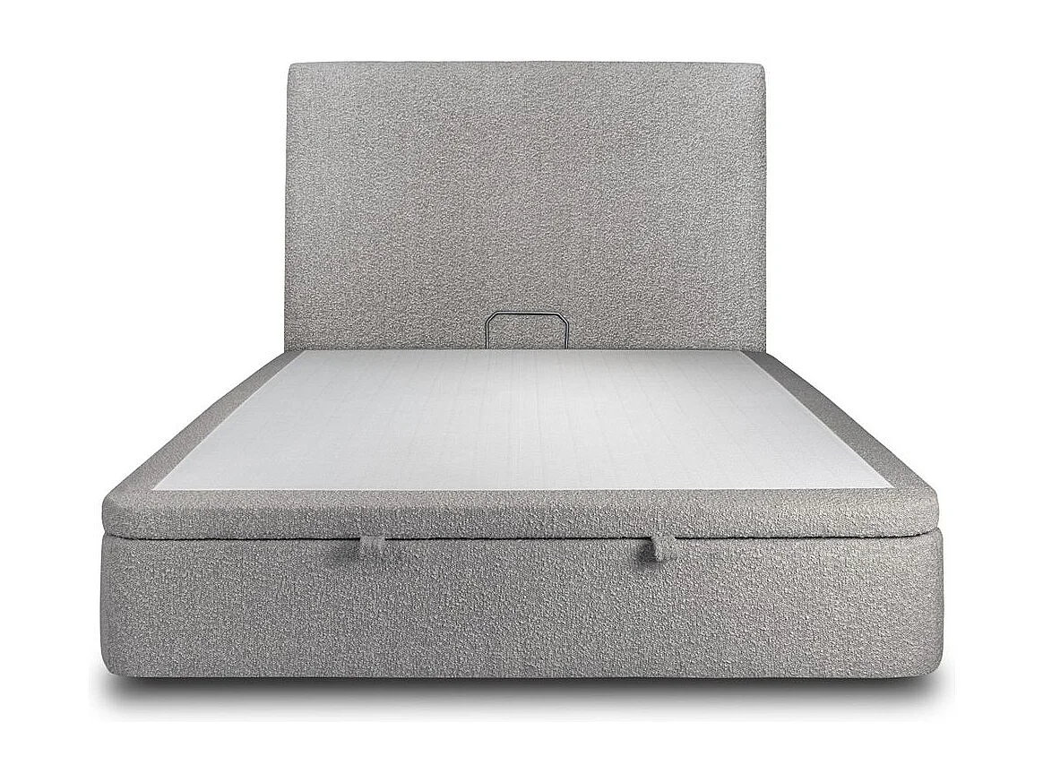 Lit coffre 200x200cm avec tête de lit tapissier Bouclette Gris - Hauteur totale : 39cm