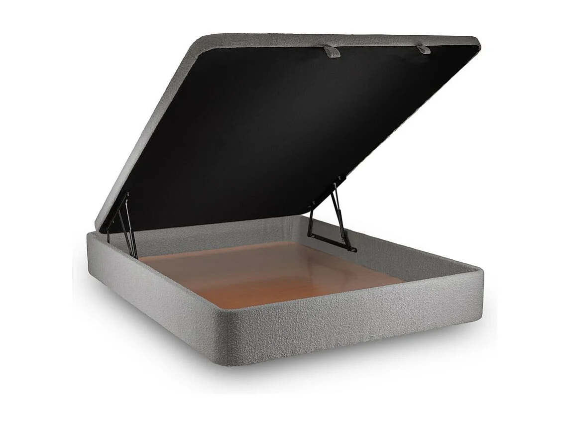 Lit coffre 180x200cm avec tête de lit tapissier Bouclette Gris - Hauteur totale : 39cm
