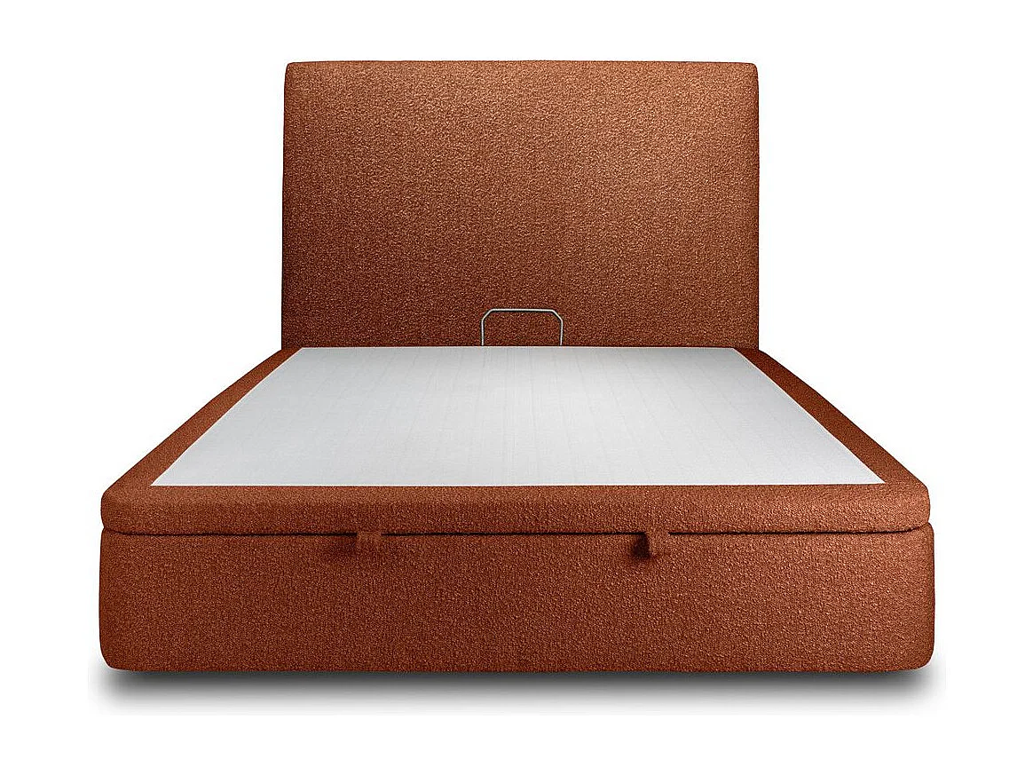 Lit coffre 140x190cm avec tête de lit tapissier Bouclette Terracotta - Hauteur totale : 39cm
