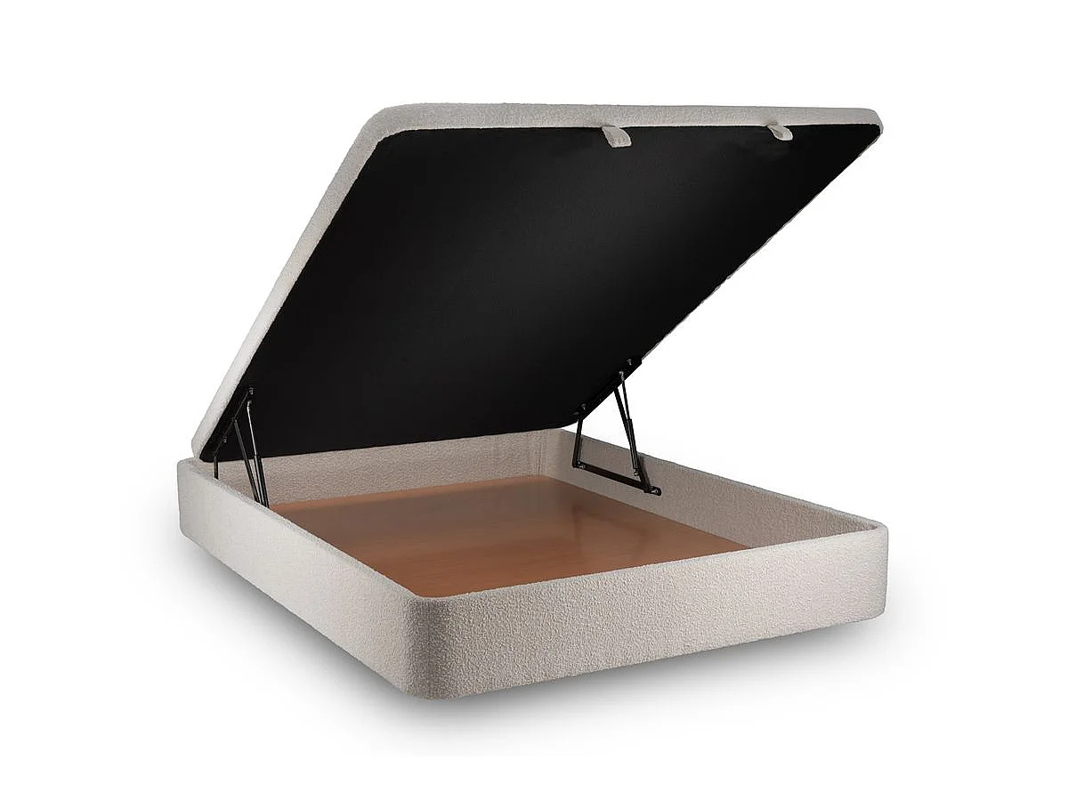 Lit coffre 160x200cm avec tête de lit tapissier Bouclette Beige - Hauteur totale : 39cm