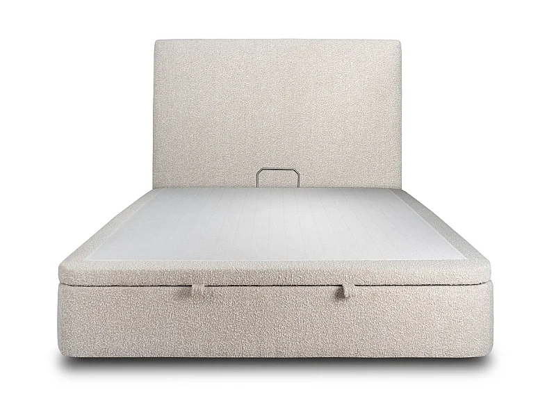 Lit coffre 160x200cm avec tête de lit tapissier Bouclette Beige - Hauteur totale : 39cm