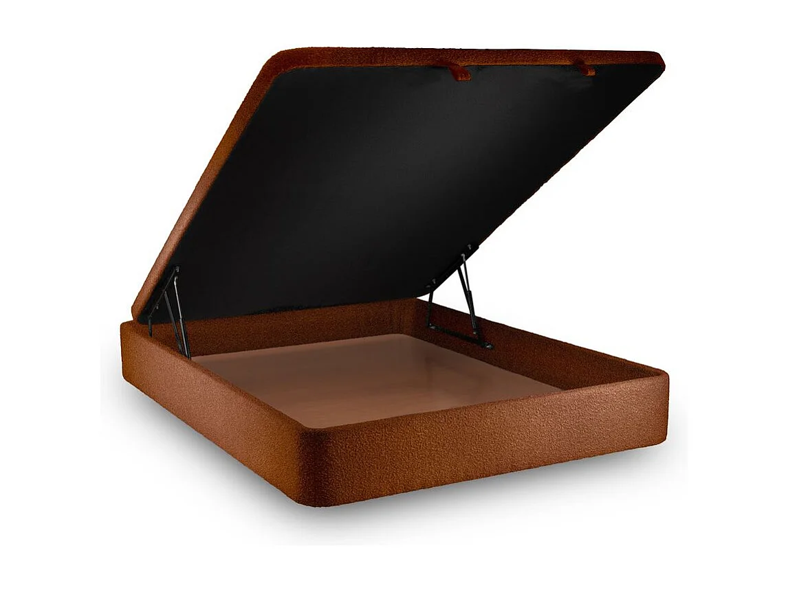 Lit coffre 160x200cm avec tête de lit tapissier Bouclette Terracotta - Hauteur totale : 39cm
