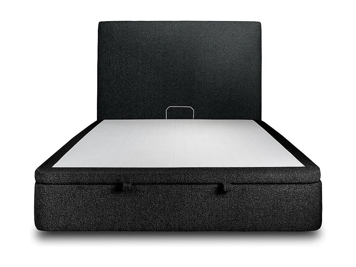 Lit coffre 180x200cm avec tête de lit tapissier Bouclette Noir - Hauteur totale : 39cm