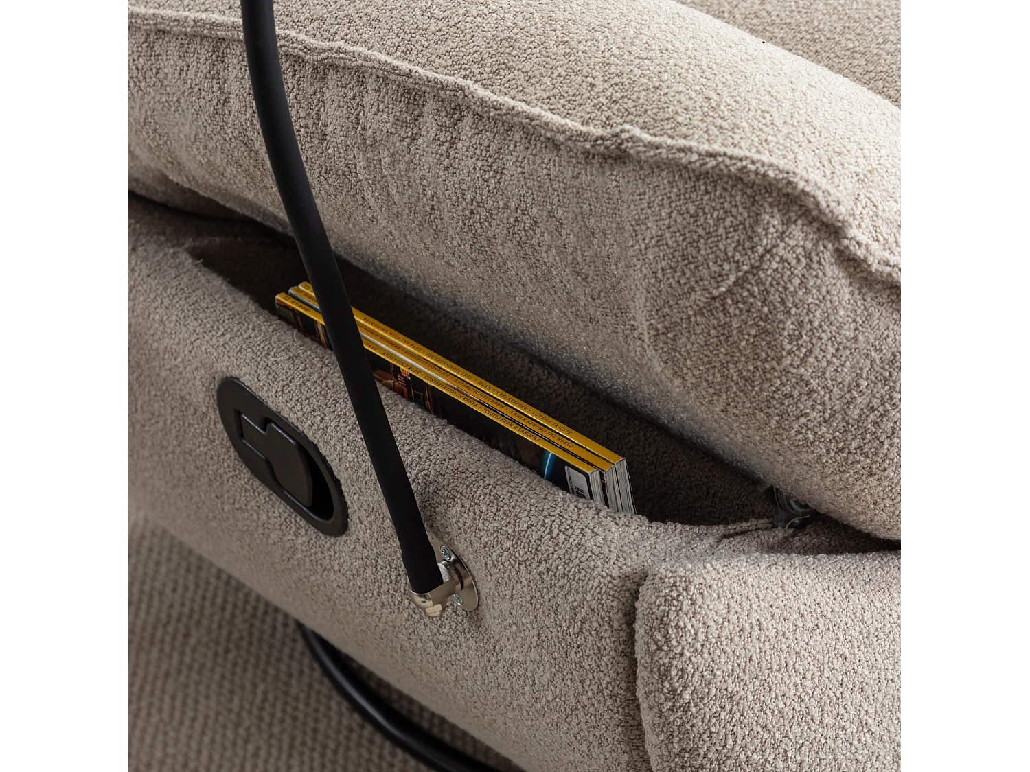 Fallon Boucle Fabric Swivel Based Recliner Chair Phone Holder