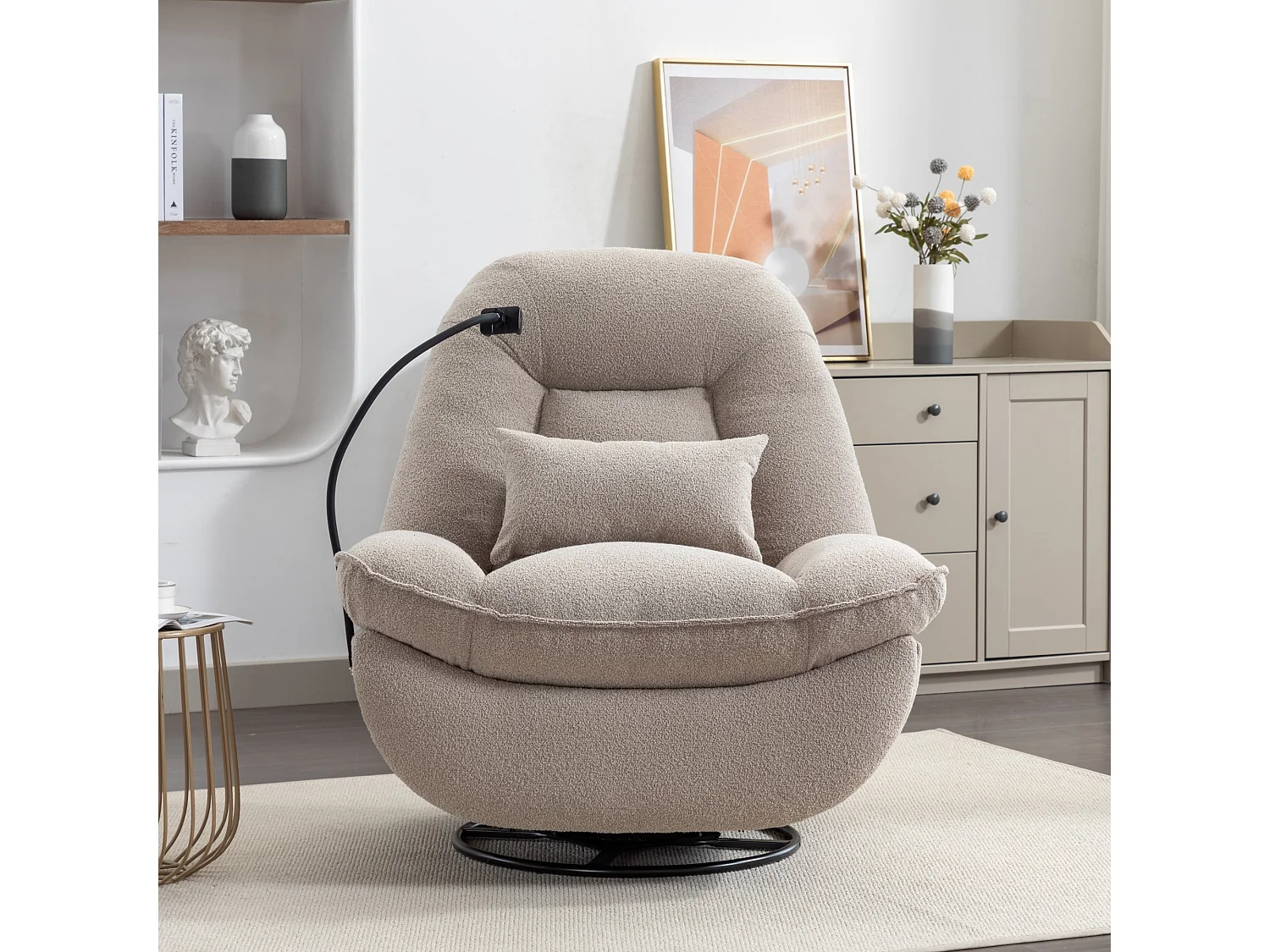 Fallon Boucle Fabric Swivel Based Recliner Chair Phone Holder