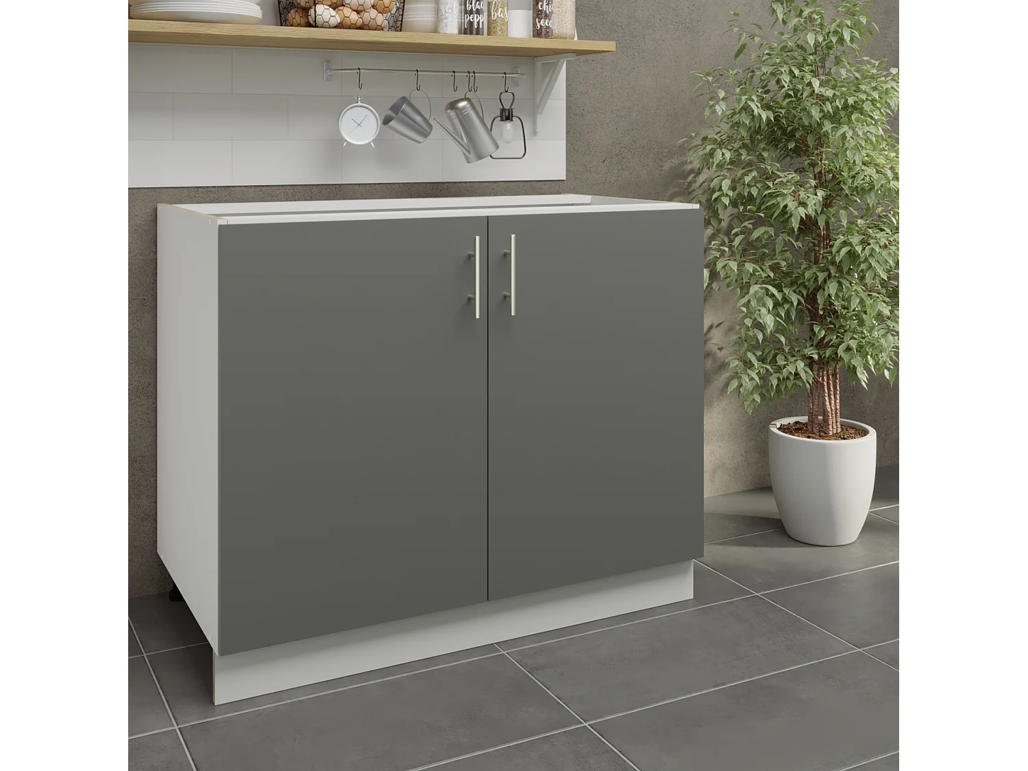 JD Greta Adjustable Legs Kitchen Base Unit 1000mm Storage Cabinet With Door Shelf 100cm - Grey Matt