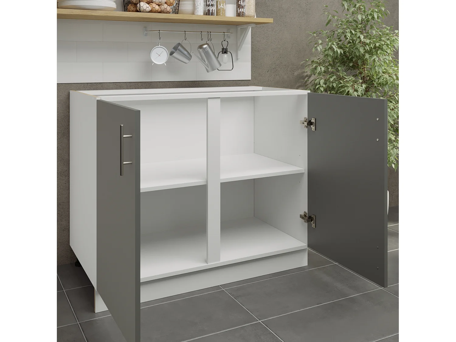 JD Greta Adjustable Legs Kitchen Base Unit 1000mm Storage Cabinet With Door Shelf 100cm - Grey Matt