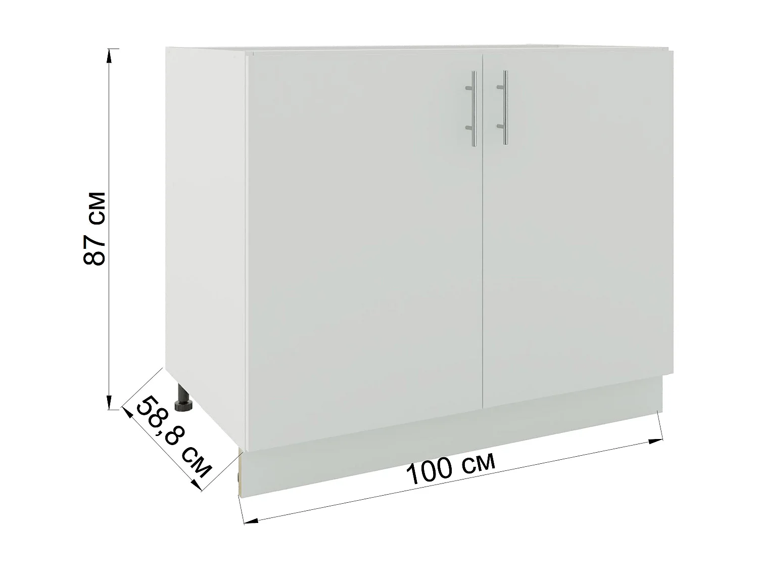JD Greta Adjustable Legs Kitchen Base Unit 1000mm Storage Cabinet With Door Shelf 100cm - Grey Matt