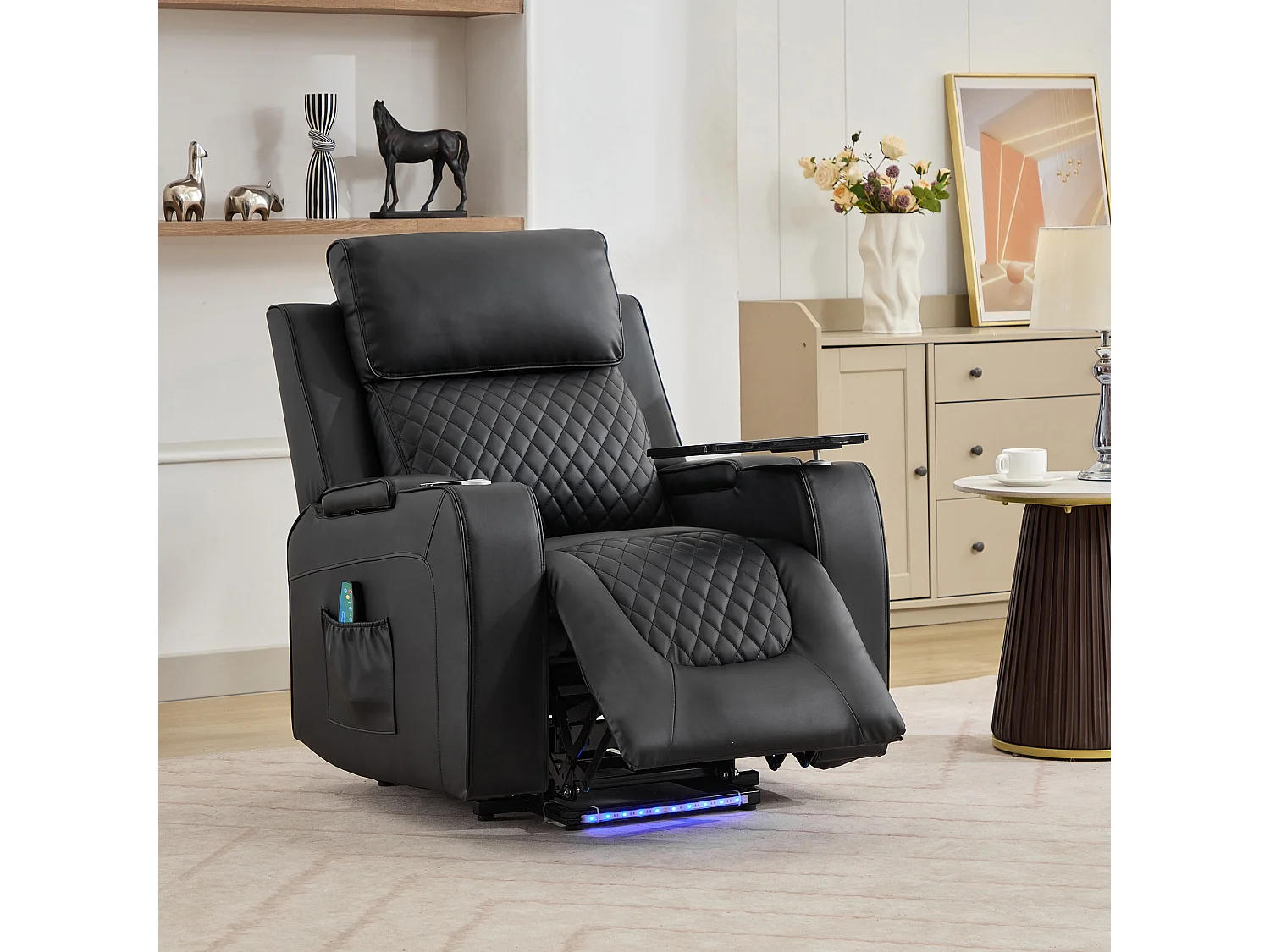 Byron Electric Riser Recliner with Massage, Heat, Drink Cooler, Table