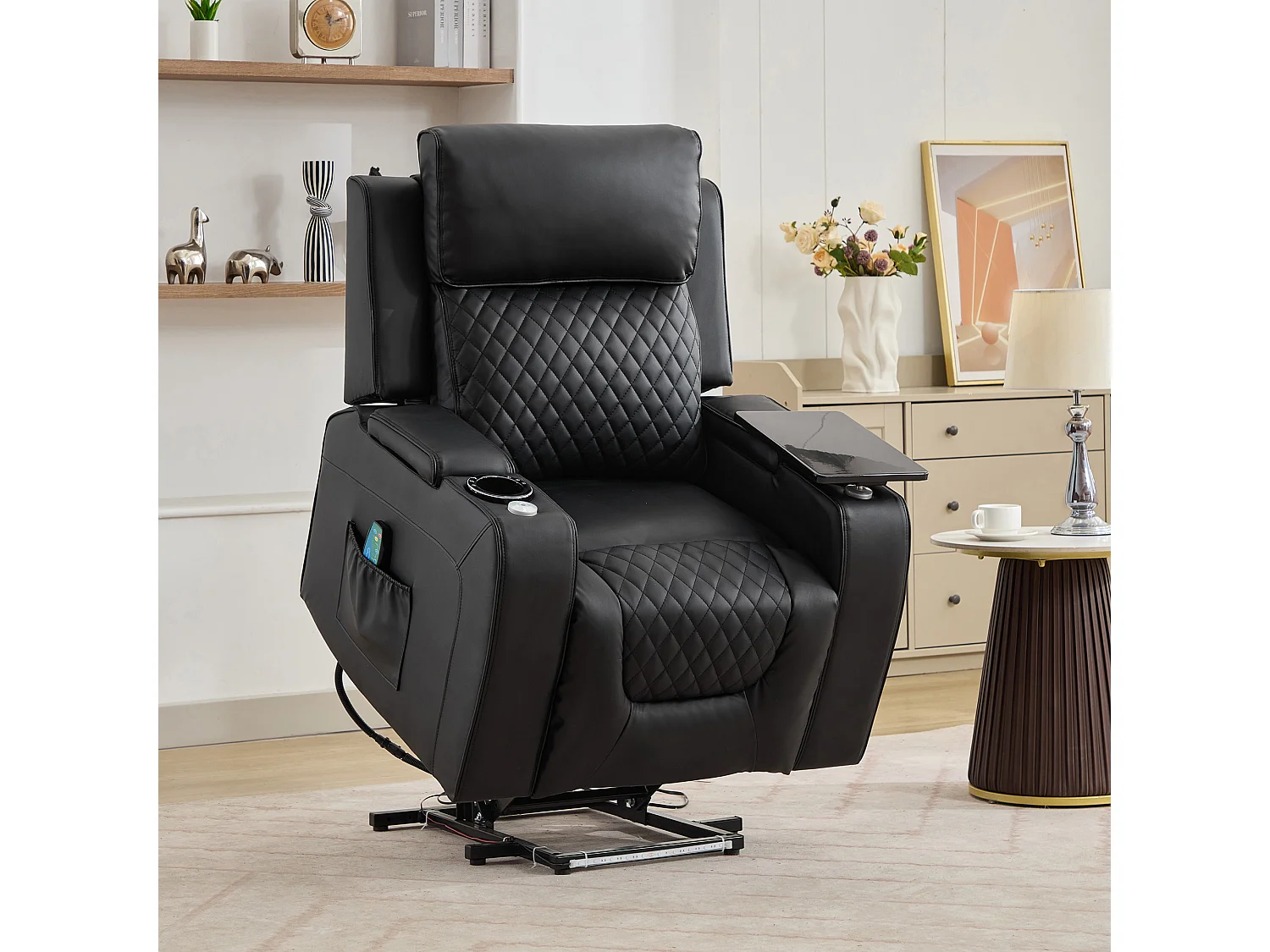Byron Electric Riser Recliner with Massage, Heat, Drink Cooler, Table