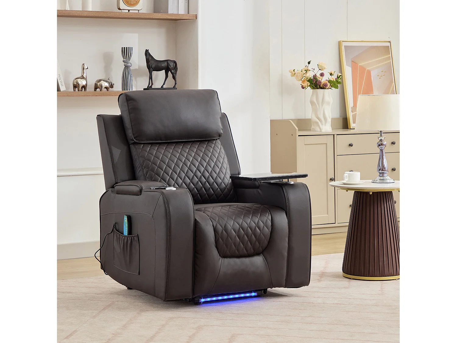 Byron Electric Riser Recliner with Massage, Heat, Drink Cooler, Table