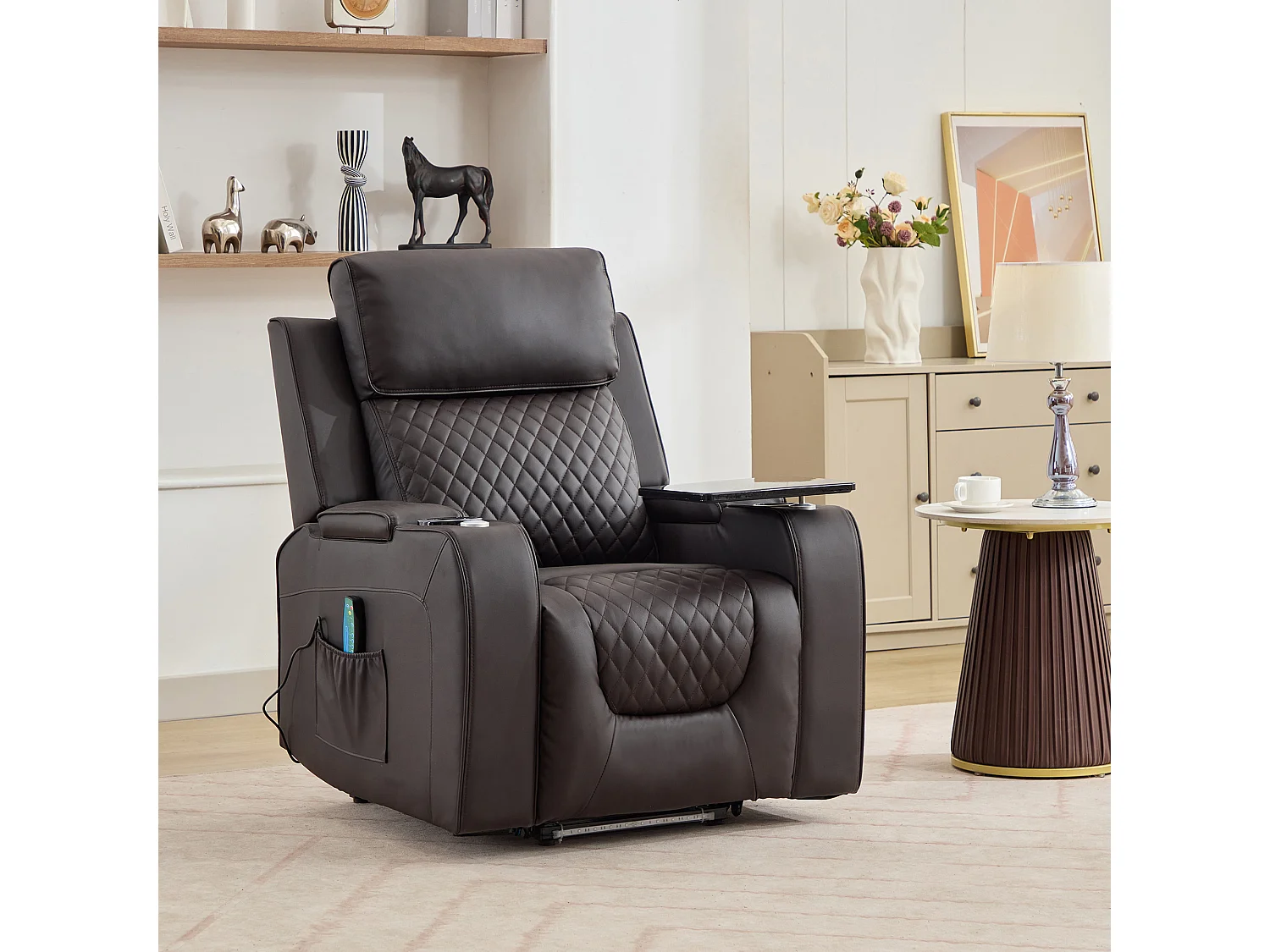 Byron Electric Riser Recliner with Massage, Heat, Drink Cooler, Table
