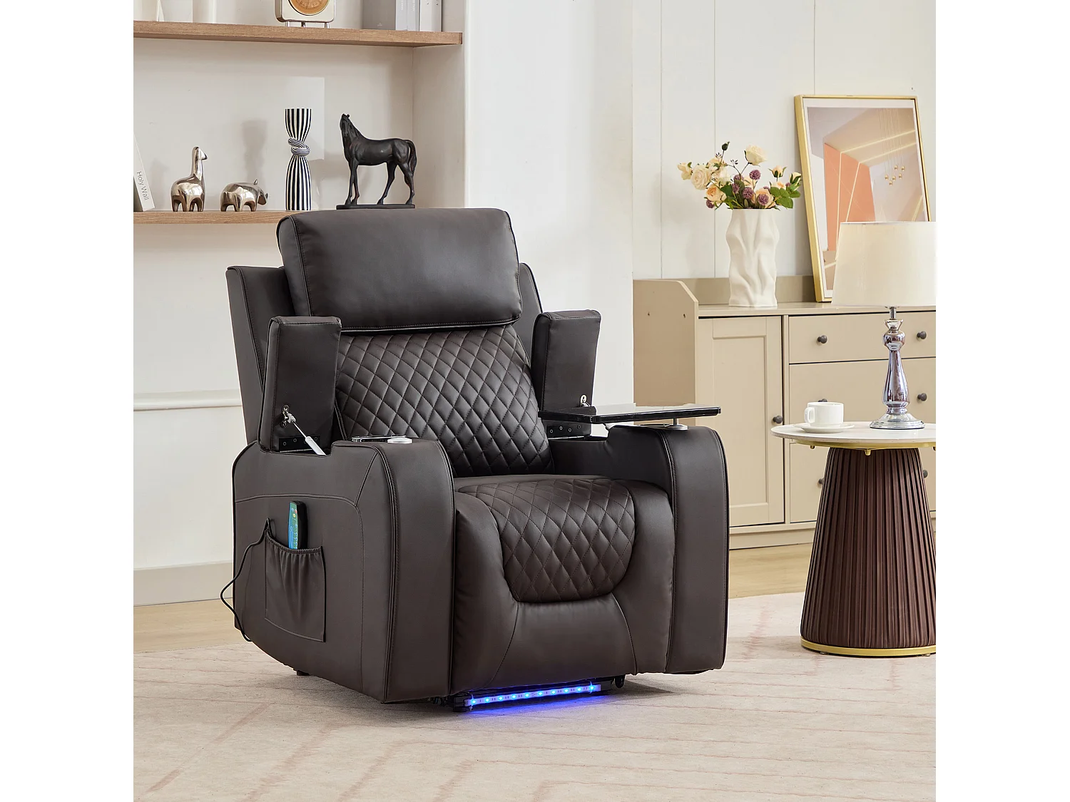 Byron Electric Riser Recliner with Massage, Heat, Drink Cooler, Table